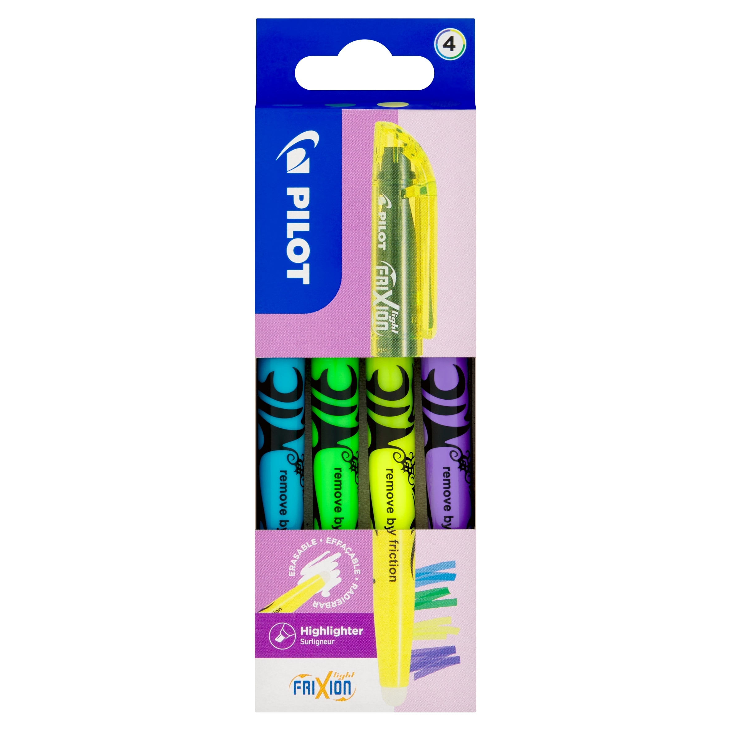 Frixion Ball Light Erasable Highlighter 4pk - Blue, Green, Yellow, Purple