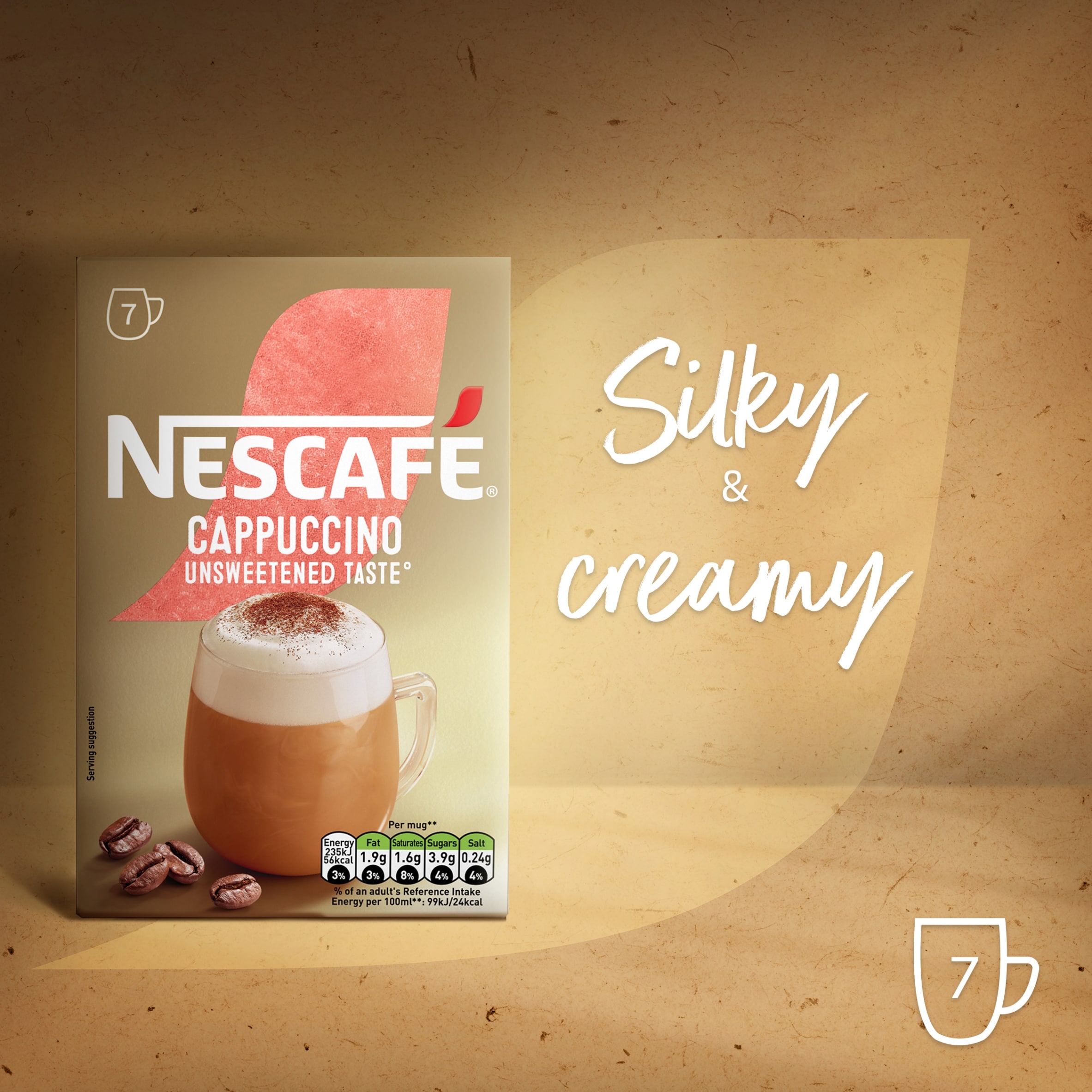 Nescafe Cappuccino Unsweetened Instant Coffee 7 Sachets thumbnail 2