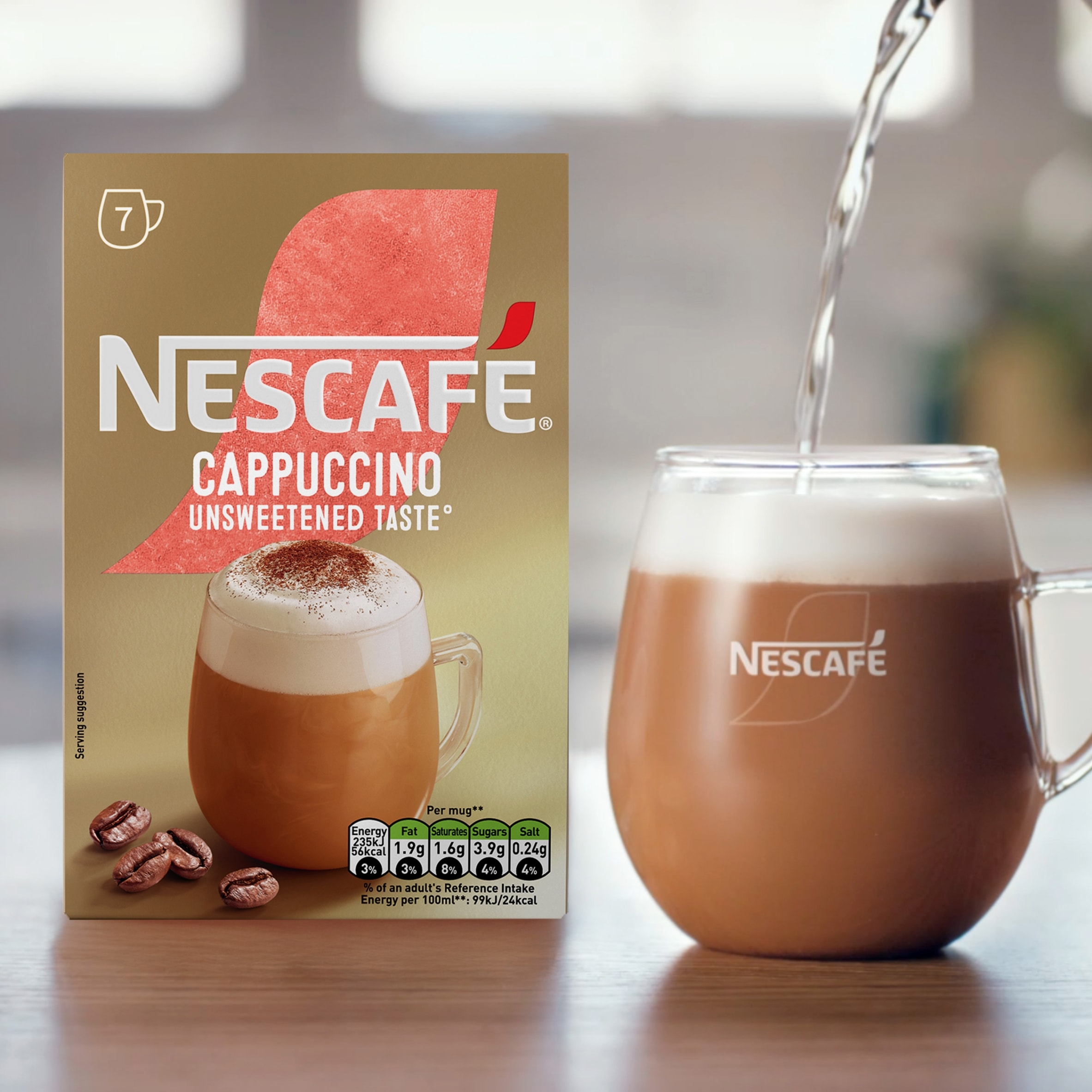 Nescafe Cappuccino Unsweetened Instant Coffee 7 Sachets thumbnail 3