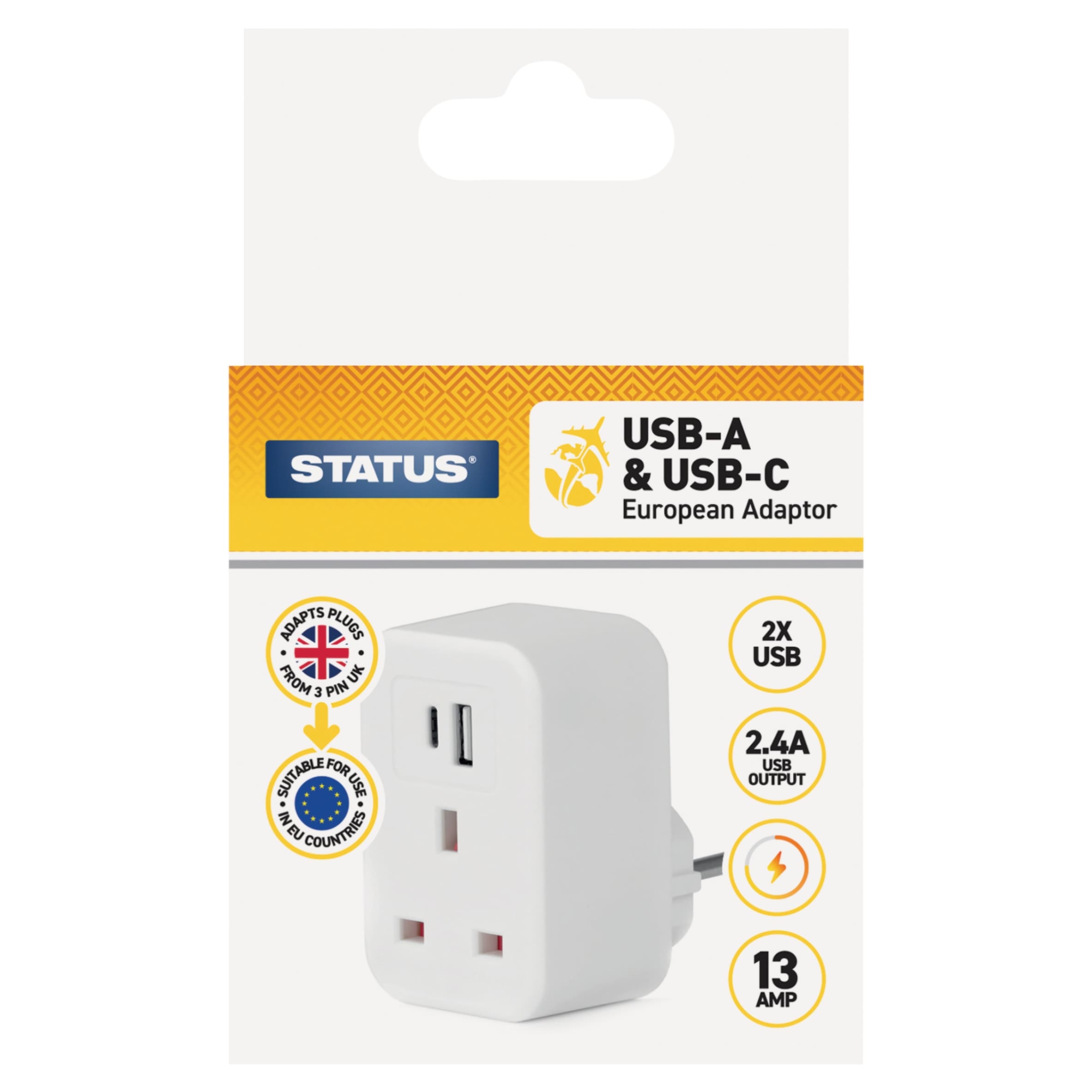 Status European USB A & USB C Adaptor.
