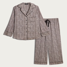F&F CoolEase™ Satin Leopard Print Revere Pyjamas in Multi Brown thumbnail 4