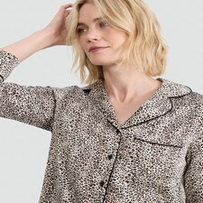 F&F CoolEase™ Satin Leopard Print Revere Pyjamas in Multi Brown thumbnail 2