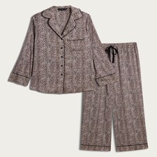 F&F CoolEase™ Satin Leopard Print Revere Pyjamas in Multi Brown thumbnail 4