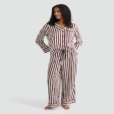 F&F CoolEase™ Satin Stripe Print Revere Pyjamas in Cream
