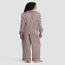 F&F CoolEase™ Satin Stripe Print Revere Pyjamas in Cream thumbnail 3
