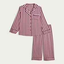 F&F CoolEase™ Satin Stripe Print Revere Pyjamas in Cream thumbnail 4