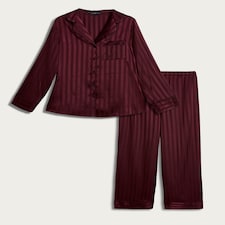 F&F CoolEase™ Satin Stripe Print Shirt and Trousers Pyjamas in Purple thumbnail 4