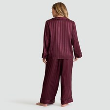F&F CoolEase™ Satin Stripe Print Shirt and Bottoms Pyjamas in Purple thumbnail 3