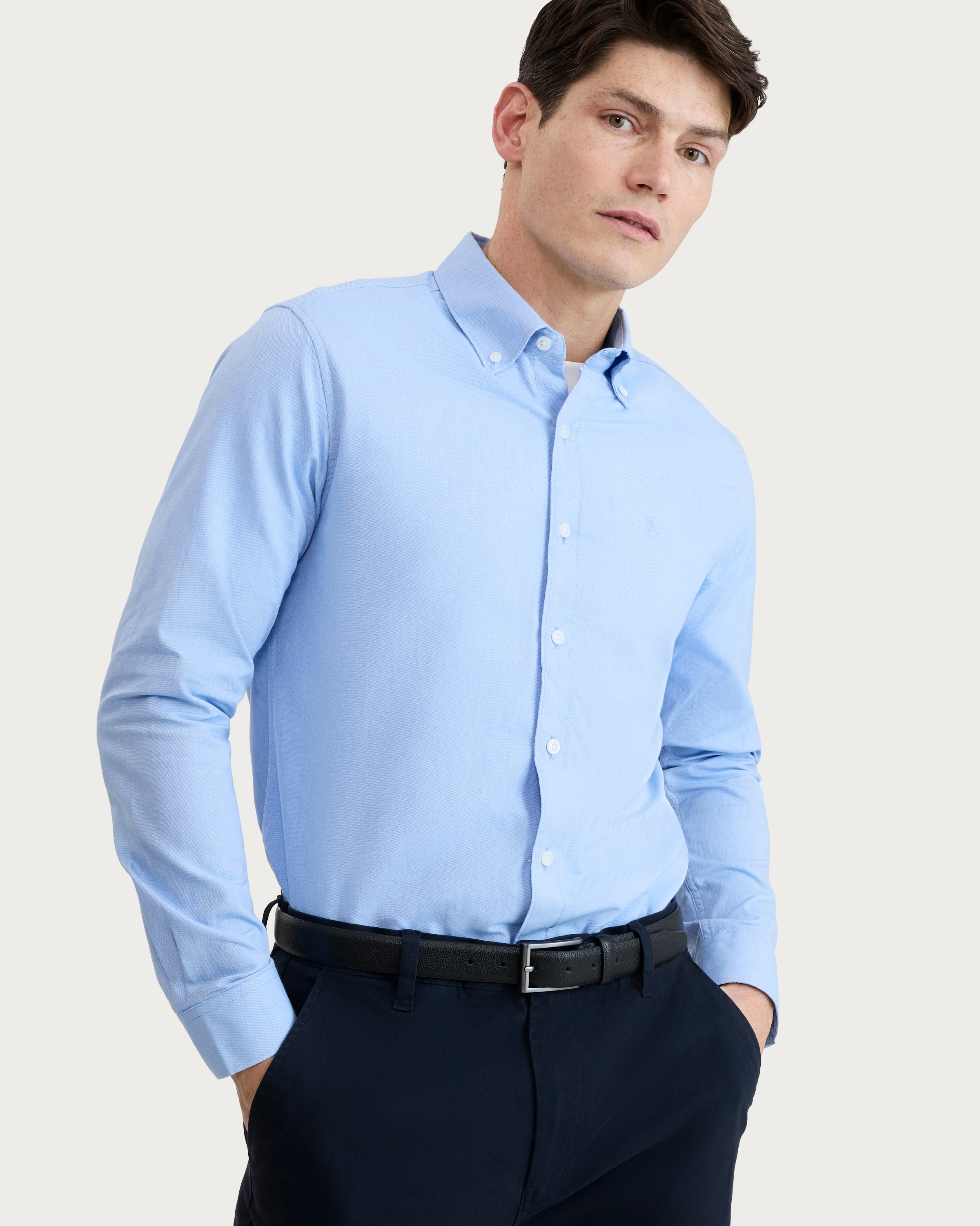 Peter Werth Pure Cotton Button Down Long Sleeved Shirt in Blue