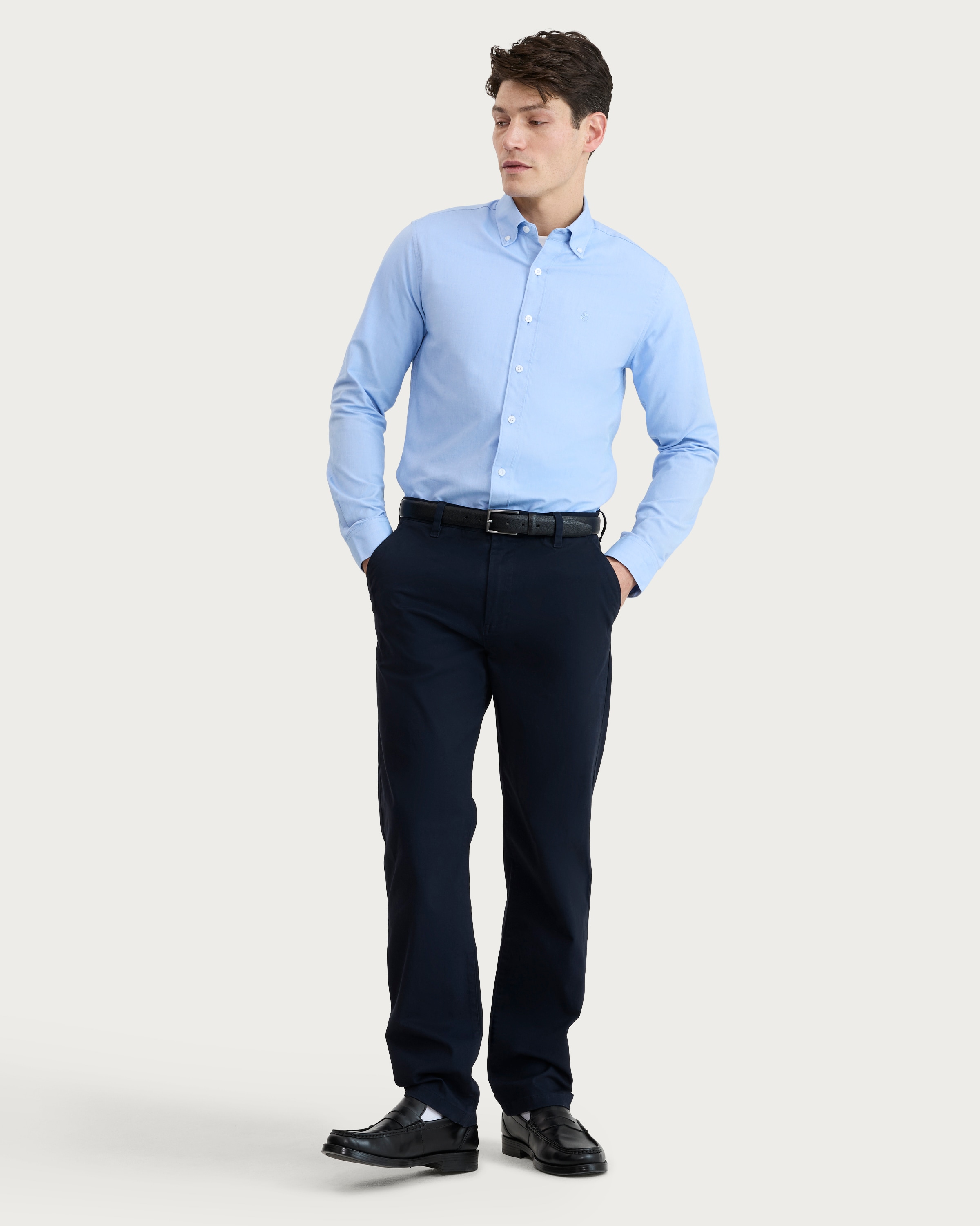 Peter Werth Pure Cotton Button Down Long Sleeved Shirt in Blue thumbnail 2