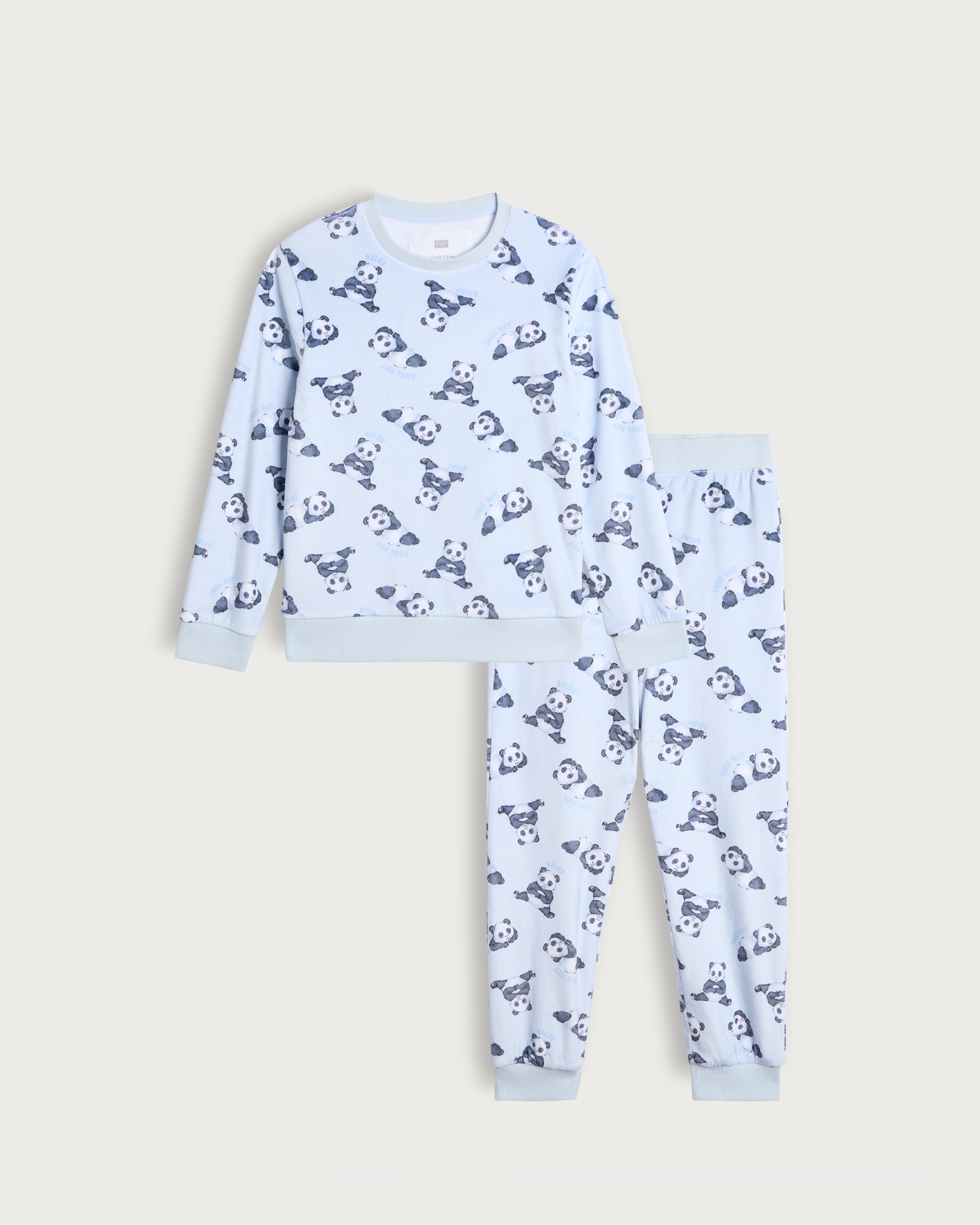 F&F Girls Minky Textured Panda Print Pyjama Set in Blue