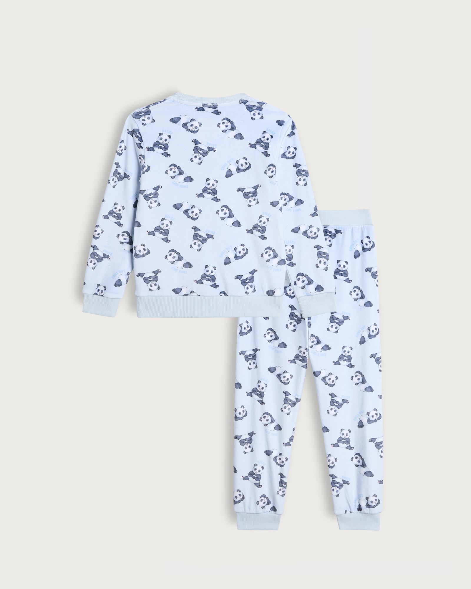 F&F Girls Minky Textured Panda Print Pyjama Set in Blue thumbnail 2