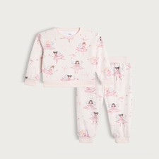 F&F Girls Minky Fleece Fairy Print Pyjama Set in Pink
