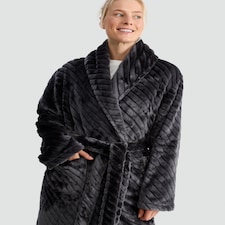 F&F Fleece Chevron Textured Dressing Gown in Grey