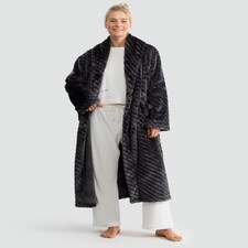 F&F Fleece Chevron Textured Dressing Gown in Grey thumbnail 2