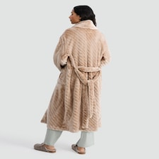 F&F Fleece Textured Striped Dressing Gown in Camel thumbnail 3