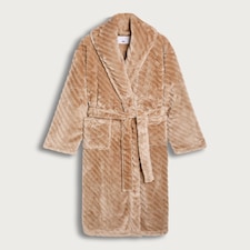 F&F Fleece Textured Striped Dressing Gown in Camel thumbnail 4