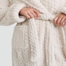 F&F Fleece Cable Knit Hooded Dressing Gown in Cream thumbnail 2