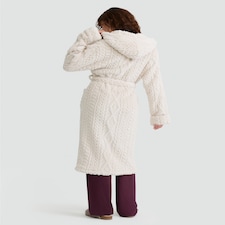 F&F Fleece Cable Knit Hooded Dressing Gown in Cream thumbnail 3