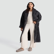 F&F Fleece Honeycomb Textured Dressing Gown in Grey thumbnail 2