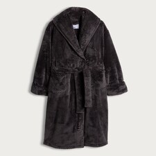 F&F Fleece Honeycomb Textured Dressing Gown in Grey thumbnail 4