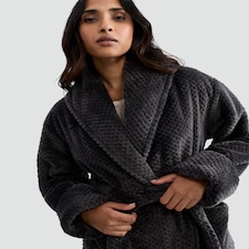 F&F Fleece Honeycomb Textured Dressing Gown in Grey