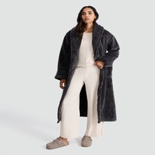 F&F Fleece Honeycomb Textured Dressing Gown in Grey thumbnail 2