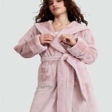 F&F Fleece Stripe Hooded Dressing Gown in Pink