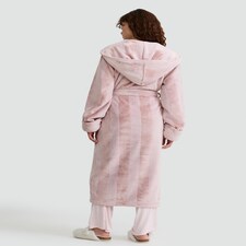 F&F Fleece Stripe Hooded Dressing Gown in Pink thumbnail 4