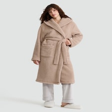 F&F Fleece Textured Hooded Bear Ear Dressing Gown in Brown