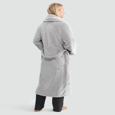 F&F Fleece Textured Striped Dressing Gown in Grey thumbnail 3