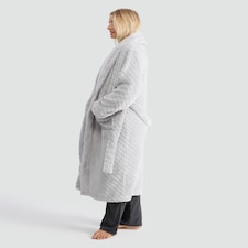 F&F Fleece Textured Striped Dressing Gown in Grey thumbnail 2