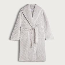 F&F Fleece Textured Striped Dressing Gown in Grey thumbnail 4