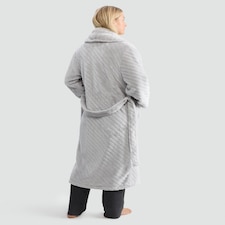 F&F Fleece Textured Striped Dressing Gown in Grey thumbnail 3