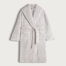 F&F Fleece Textured Striped Dressing Gown in Grey thumbnail 4