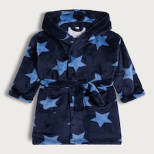 F&F Boys Brushed Fleece Star Print Dressing Gown in Navy