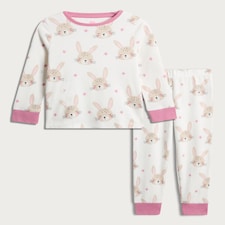 F&F Girls Pure Cotton Bunny Print Top and Joggers Pyjamas in Multi