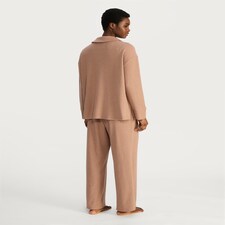 F&F Ribbed Revere Button Up Pyjama Set in Med Nude thumbnail 3
