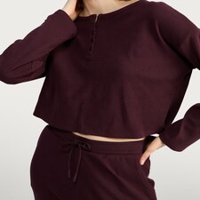 F&F Waffle Henley Long Sleeved Pyjama Set in Purple thumbnail 4