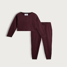 F&F Waffle Henley Long Sleeved Pyjama Set in Purple thumbnail 5