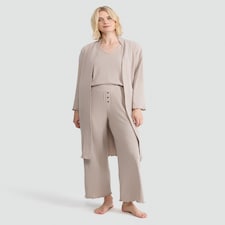 F&F 3-Piece Waffle Textured Vest, Bottoms and Cardigan Pyjamas in Neutral