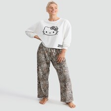 Hello Kitty 2-Piece Leopard Print Fleece Pyjamas Set in Beige thumbnail 2