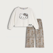 Hello Kitty 2-Piece Leopard Print Fleece Pyjamas Set in Beige thumbnail 4