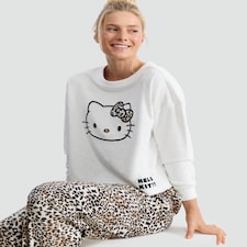 Hello Kitty 2-Piece Leopard Print Fleece Pyjamas Set in Beige