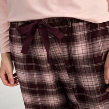 F&F Ribbed Flannel Henley Top and Check Pyjama Set in Multi Pink thumbnail 2