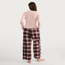 F&F Ribbed Flannel Henley Top and Check Pyjama Set in Multi Pink thumbnail 3