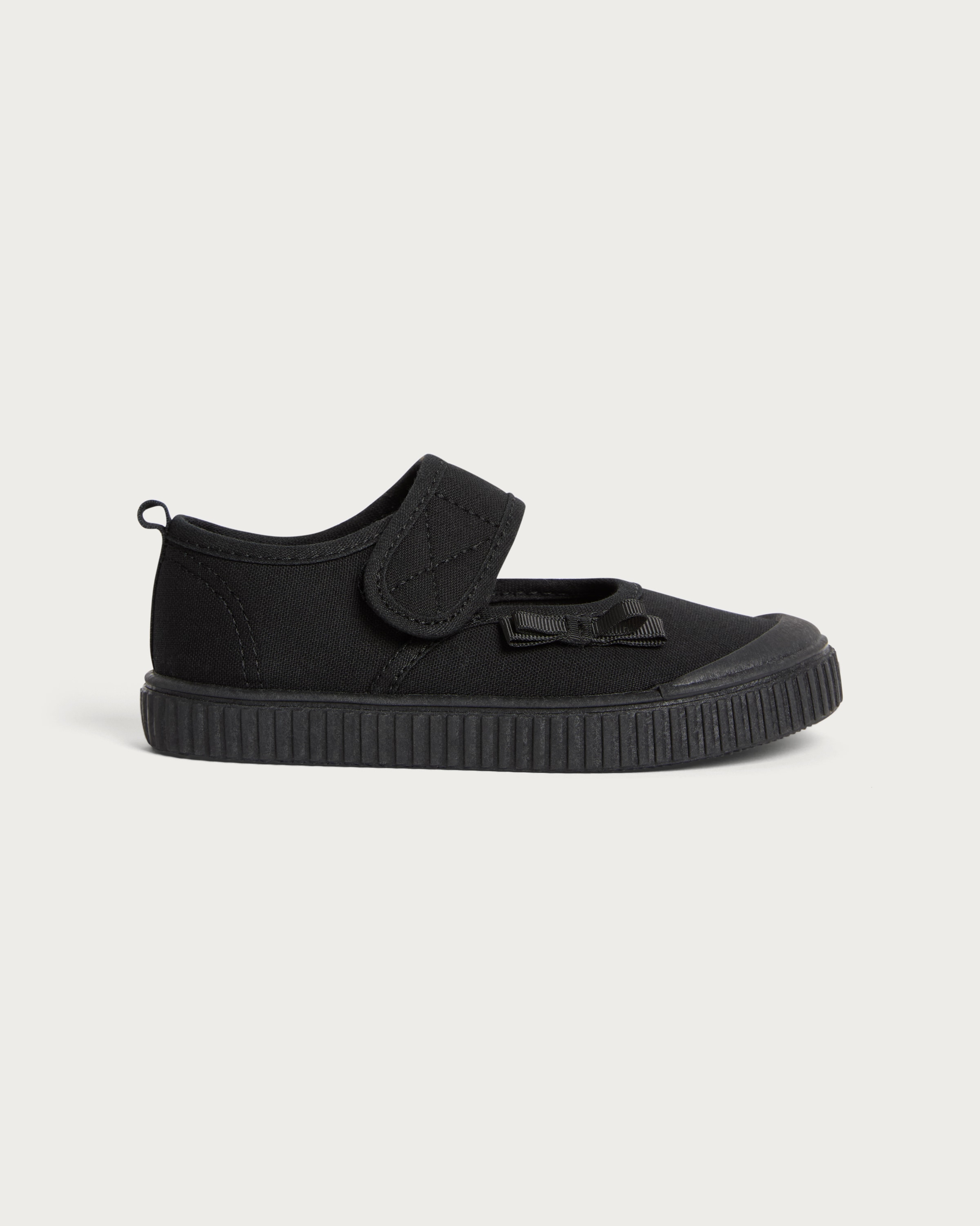 F&F School Girls Bow Detail Mary Jane Plimsolls  in Black