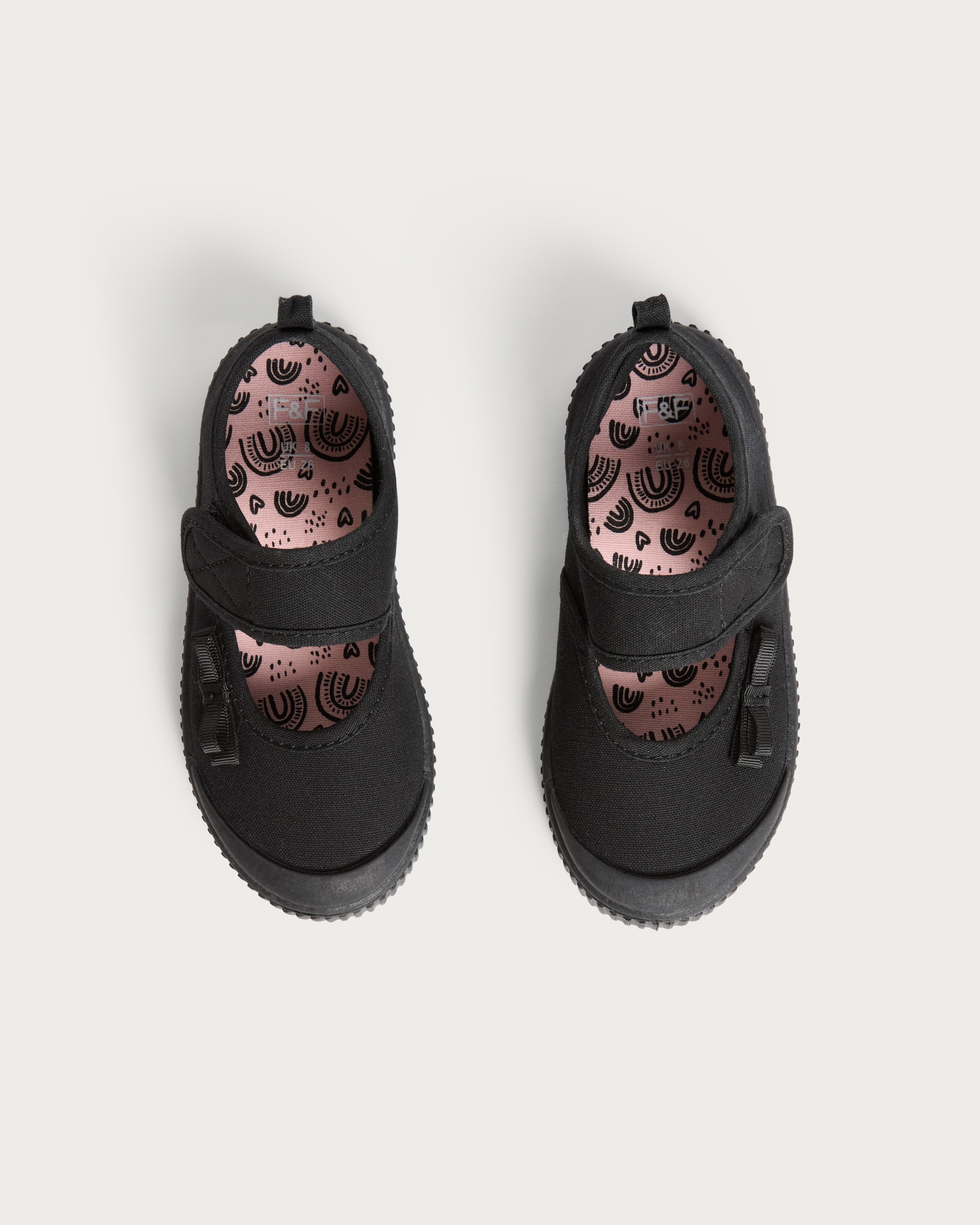 F&F School Girls Bow Detail Mary Jane Plimsolls  in Black thumbnail 2