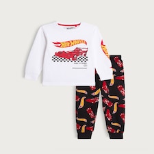 Hot Wheels Pure Cotton Printed Pyjama Set in White Multi