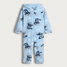 Disney Lilo & Stitch Print Fleece Hooded Onesie in Blue